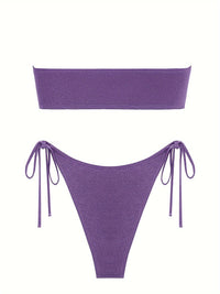 Sexy Purple Women's Bandeau O Ring Strapless Tie Side Bikini Swimsuit