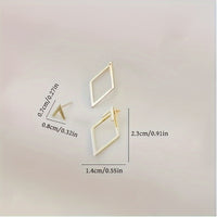 Elegant Boho Chic Geometric Diamond-Shaped Hollow Arrow Silver Stud Earrings