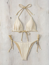 Sexy Beige Ripple String Bikini Swimsuit