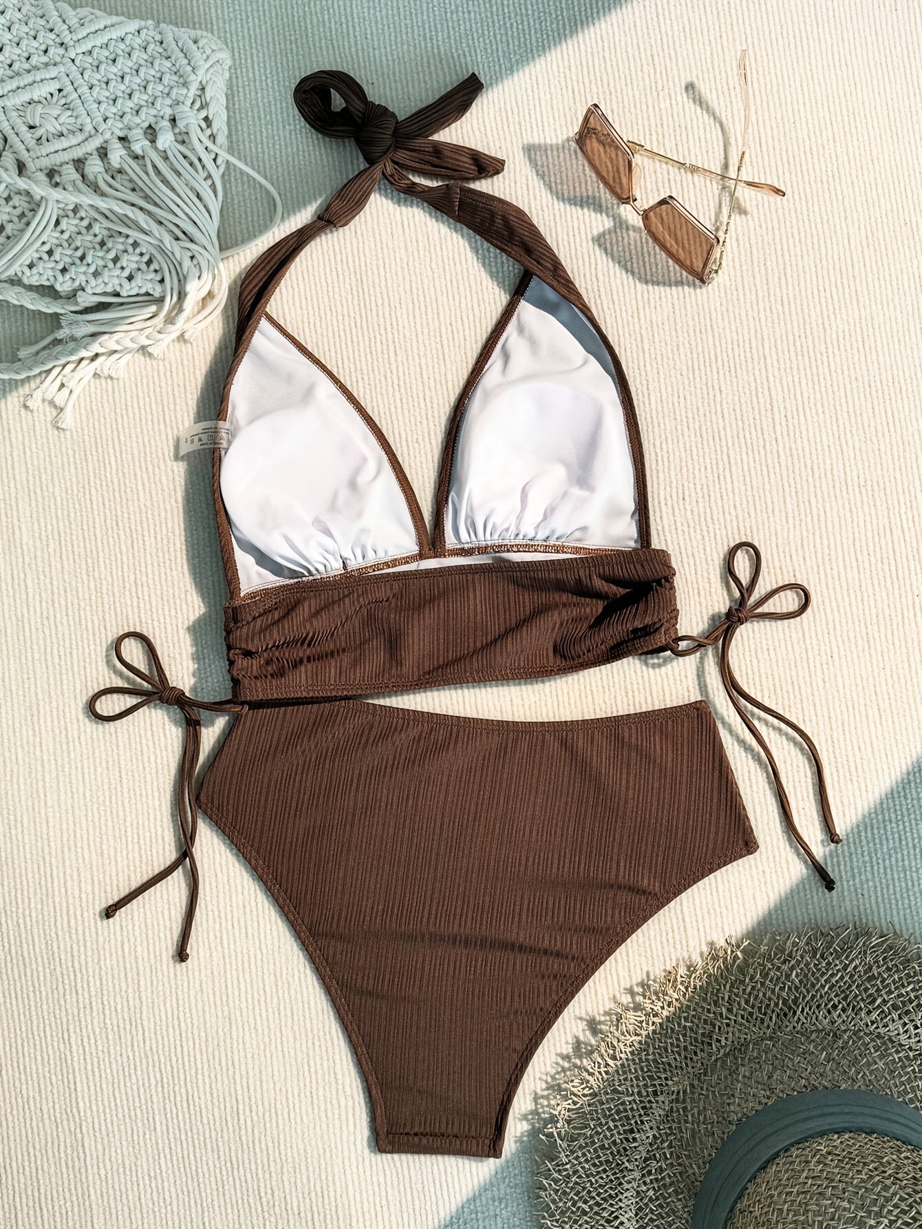 Sexy High Waist Lace Up Brown Bikini Swimsuit