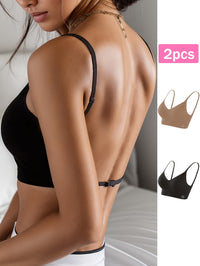 2pcs Viscose High Stretch V-Neck Seamless U-Back Design Breathable Sports Bra Set