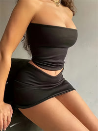 Sexy Crop Tube Top & Mid-Rise Tight Mini Skirt Set