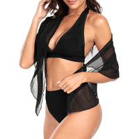 Versatile Sexy 3pcs Halter Triangle, Thong Bikini and Cover Up Wrap Skirt Beach Set