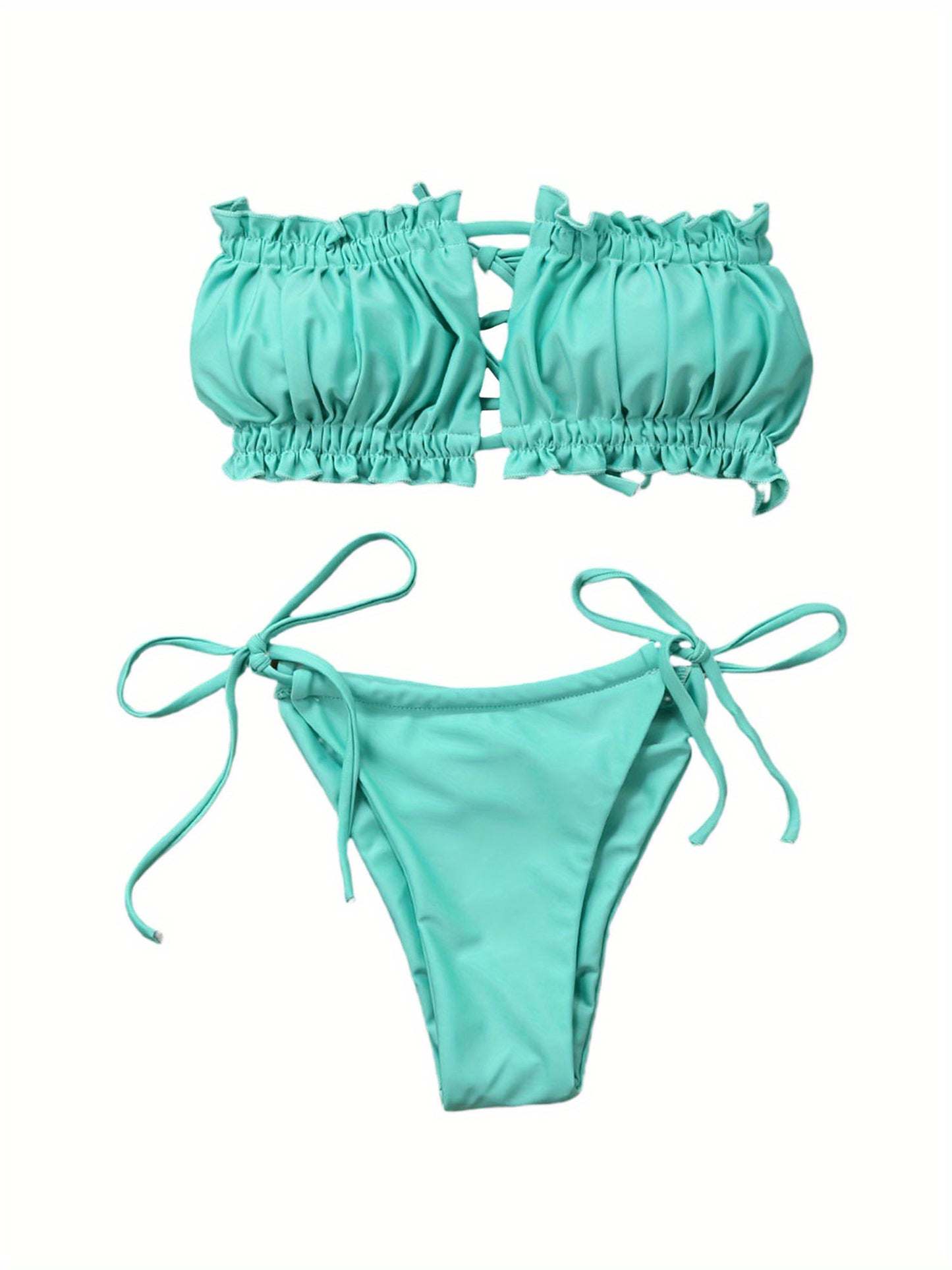 Sexy Women's Strapless Scrunch Bra & Triangle Bikini Set