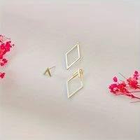 Elegant Boho Chic Geometric Diamond-Shaped Hollow Arrow Silver Stud Earrings