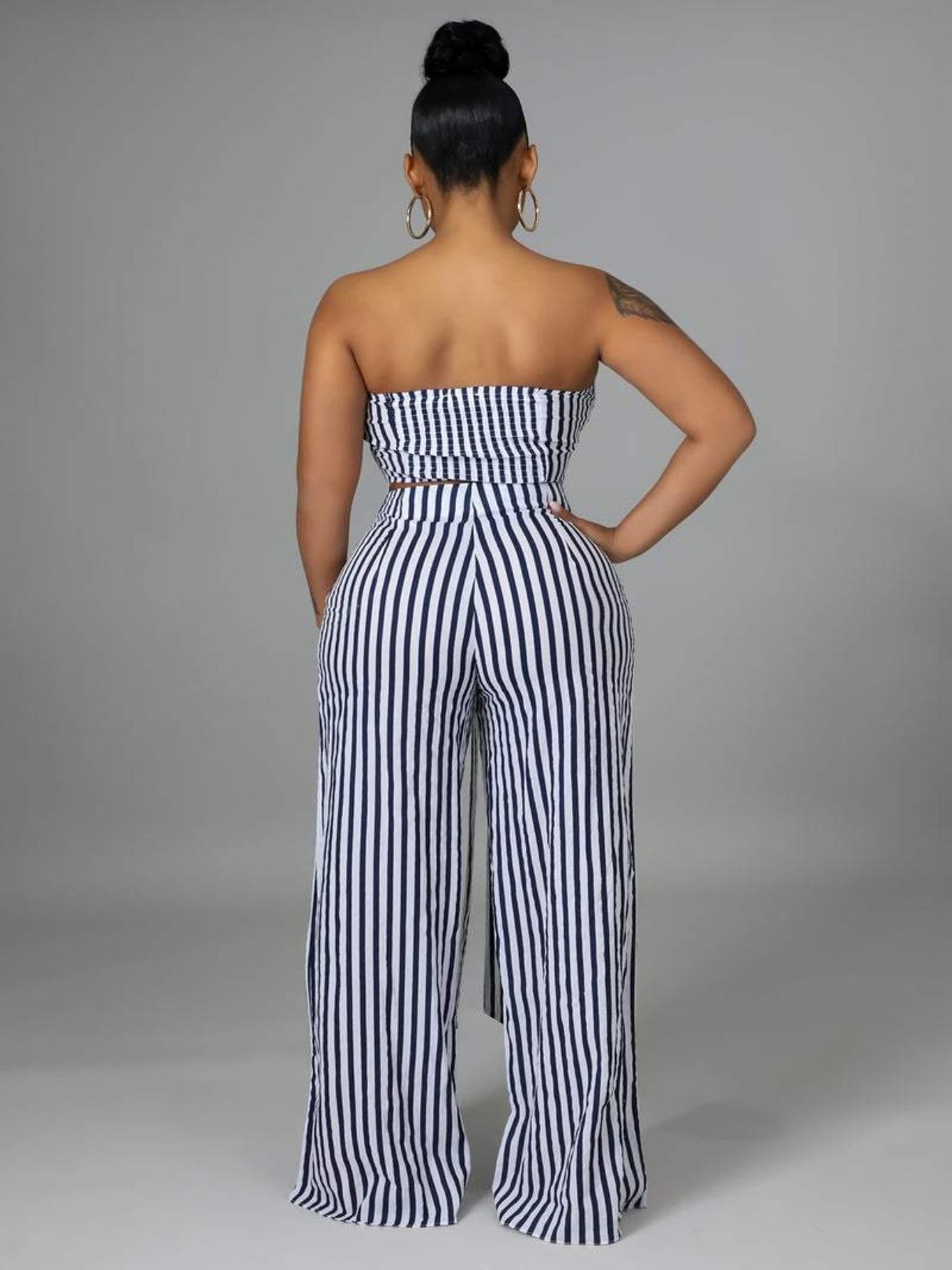 Sexy Striped Tube Top & Wide Leg Pants Set