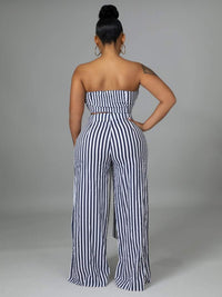 Sexy Striped Tube Top & Wide Leg Pants Set