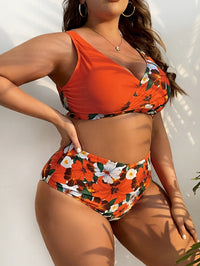 Sexy Women's Red Floral Print Plus Size Bikini Swimsuit