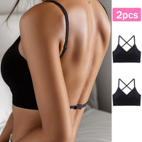 2pcs Viscose High Stretch V-Neck Seamless U-Back Design Breathable Sports Bra Set