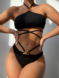 Sexy Black Criss-Cross Waist Strap Backless Bikini Swimsuit