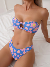 Sexy Floral Print Fashion Bustier Split Bikini Set