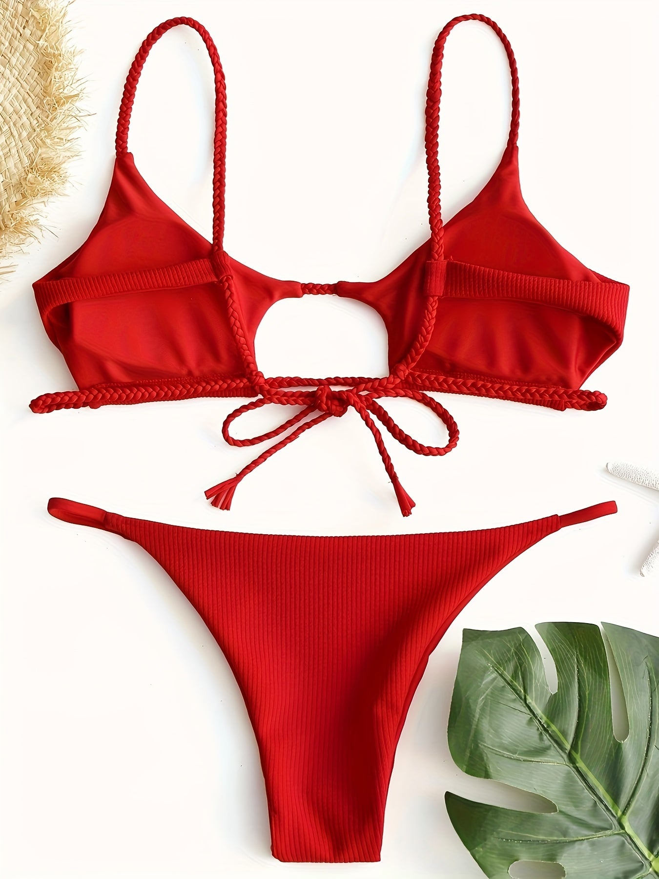 Sexy Red High Cut, Spaghetti Strap, Cut Out Brazilian Bikini Swimsuit