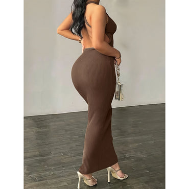 Sexy Ribbed Form-Fitting Silhouette Long Bodycon Dress