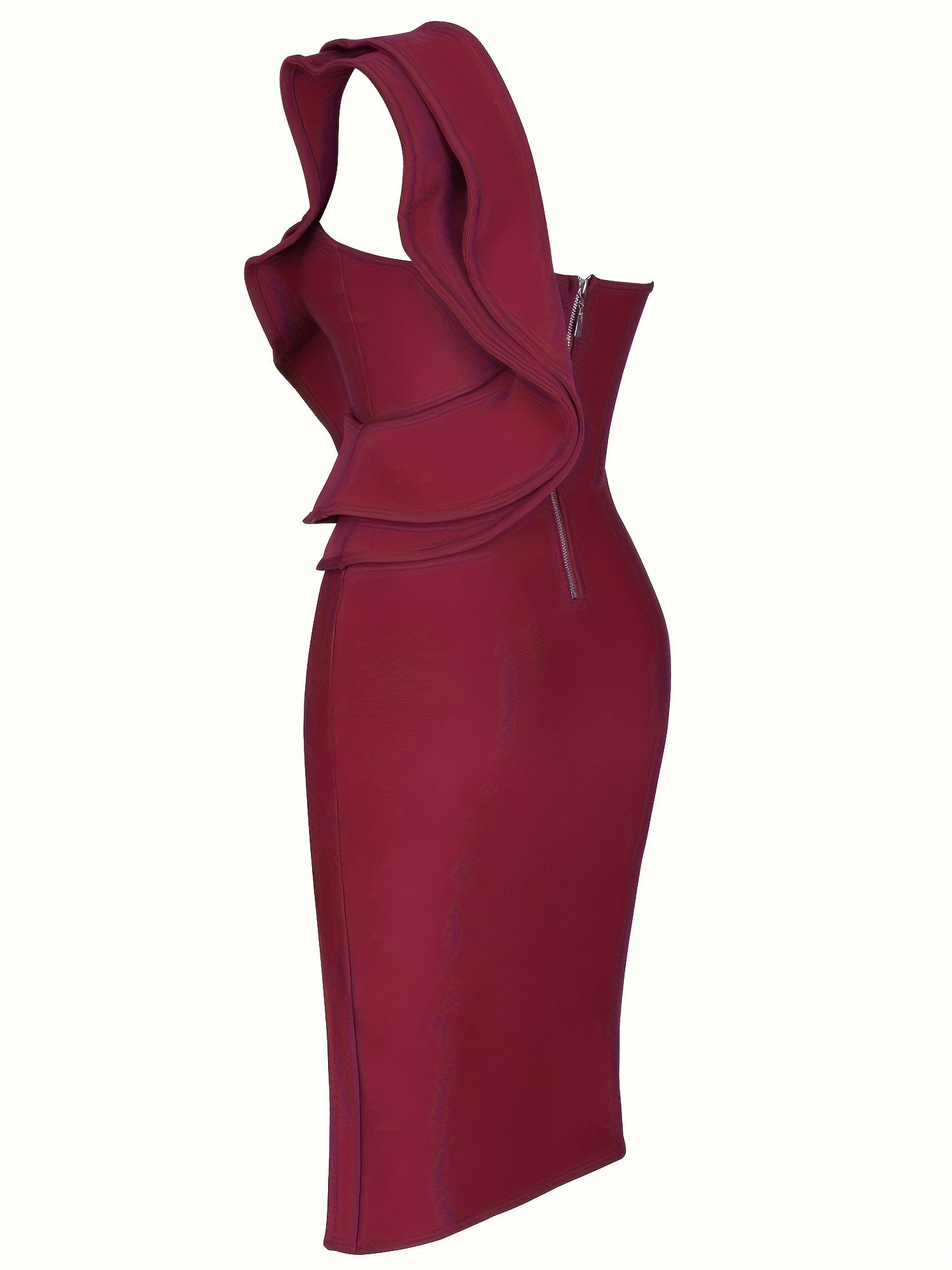 Elegant One Shoulder Ruffle Trim Bodycon Cocktail Dress