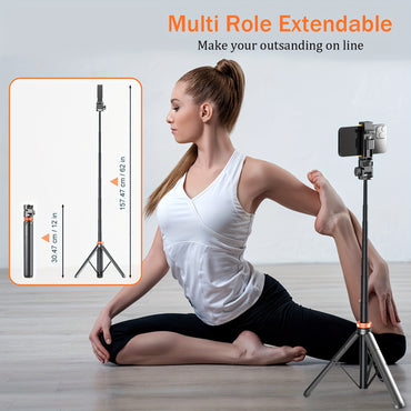 62 Inch Retractable Phone Tripod - Tripod for iPhone/ Android & Selfie Stick, Wireless Remote, Compatible with iPhone 15/14/13