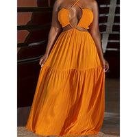 Sexy Plus Size Hollow Out Cross Halter Tied Backless Maxi Dress