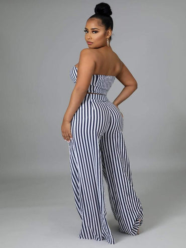 Sexy Striped Tube Top & Wide Leg Pants Set