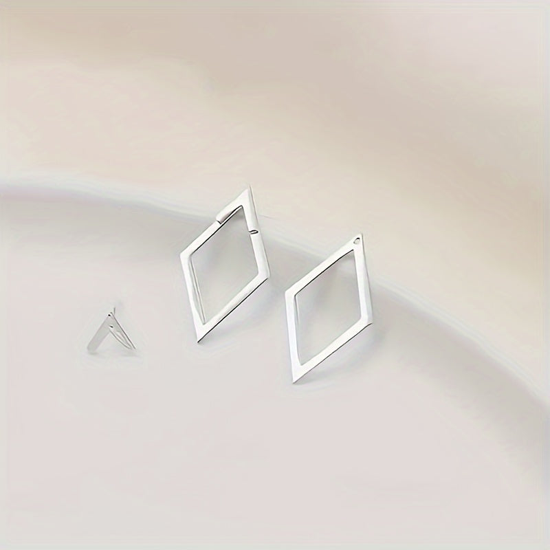 Elegant Boho Chic Geometric Diamond-Shaped Hollow Arrow Silver Stud Earrings