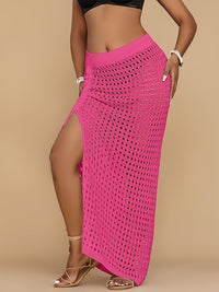 New Knit Drawstring Long Crochet Cover Up Skirt