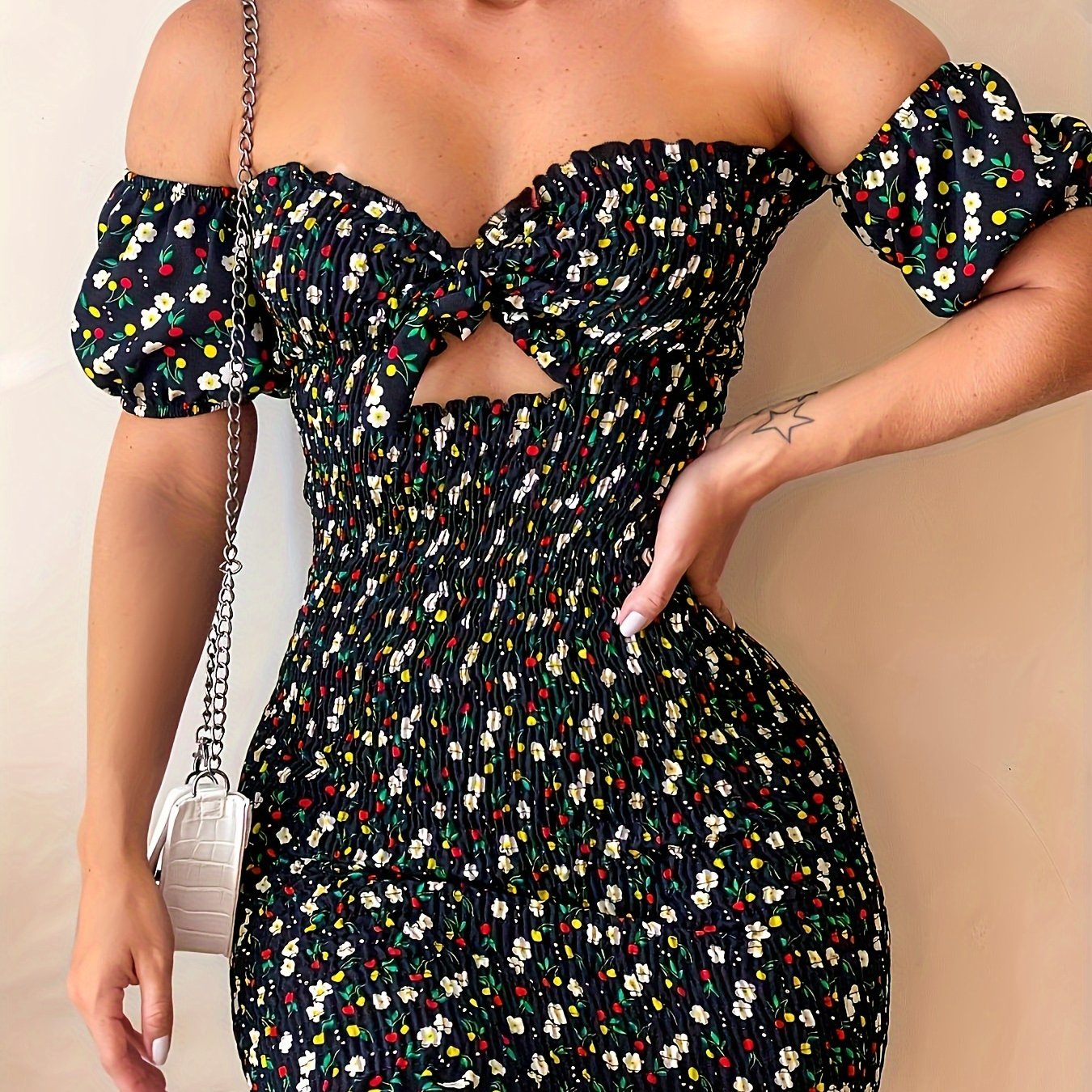 Elegant Off-Shoulder Floral Summer Bohemian Style Bodycon Dress