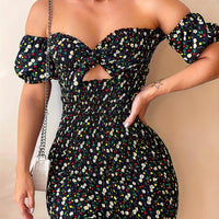 Elegant Off-Shoulder Floral Summer Bohemian Style Bodycon Dress