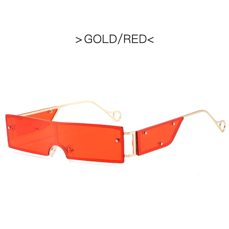 Fashion Small Rectangle Rimless Rivet One Piece Sunglasses