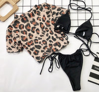 Ornis - Sexy 3 Piece Push-up Padded Brazilian Bikini & Coverup Top Set
