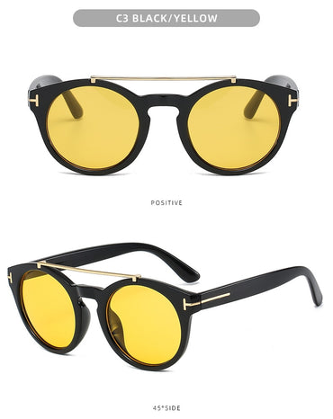 Retro Round Rivet Double Bridge Sunglasses