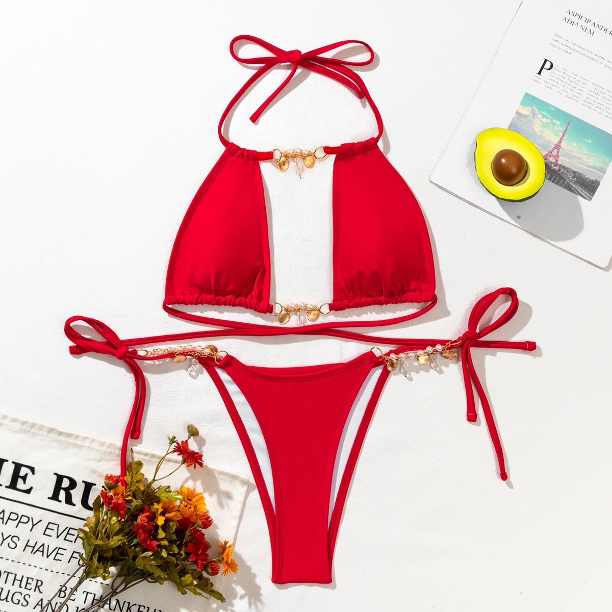 Ruby - Hollow Out Jewel Accent Push Up Bikini Swimsuit