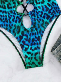 Seline - Sexy Hollow Out Gradient Leopard Print Monokini Swimsuit