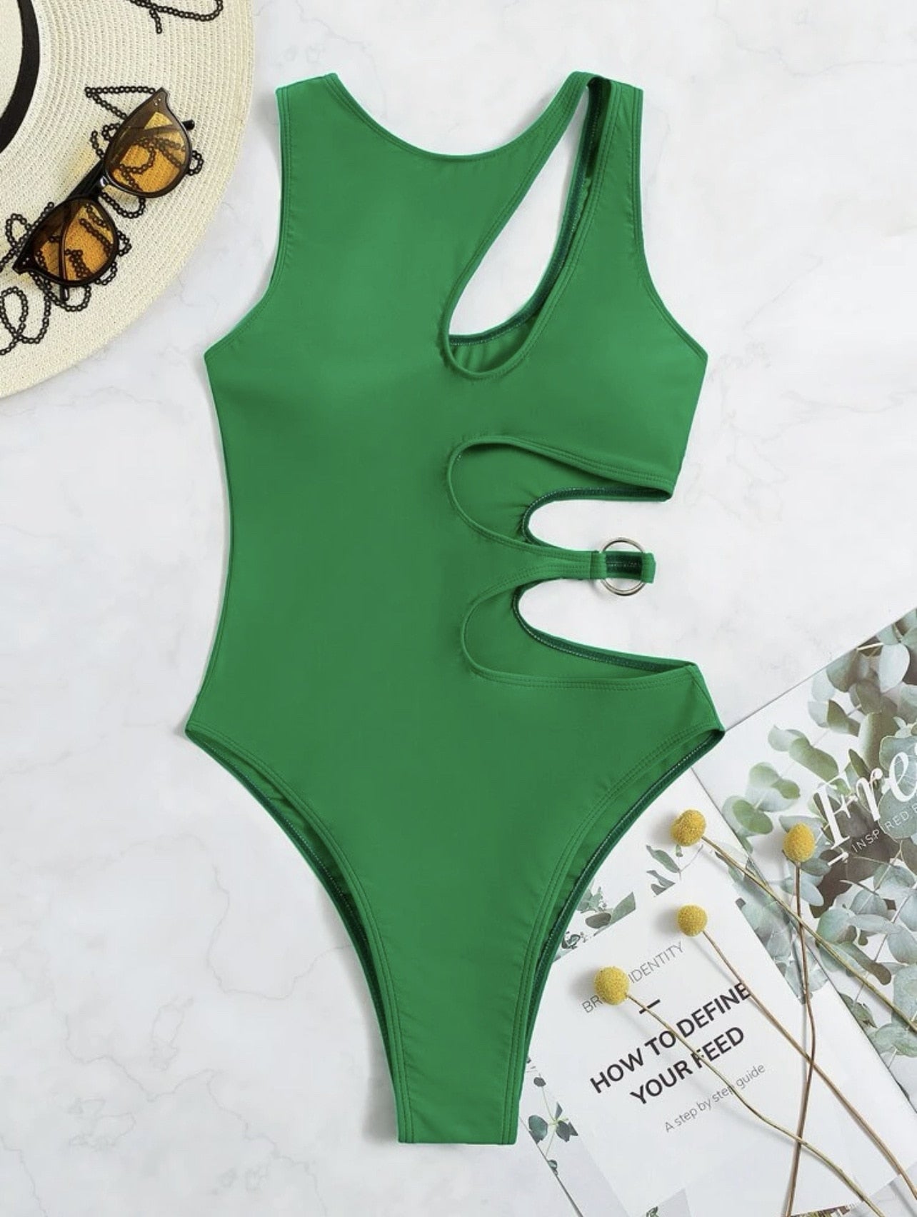 Alicia - Green Cutout Monokini Swimsuit