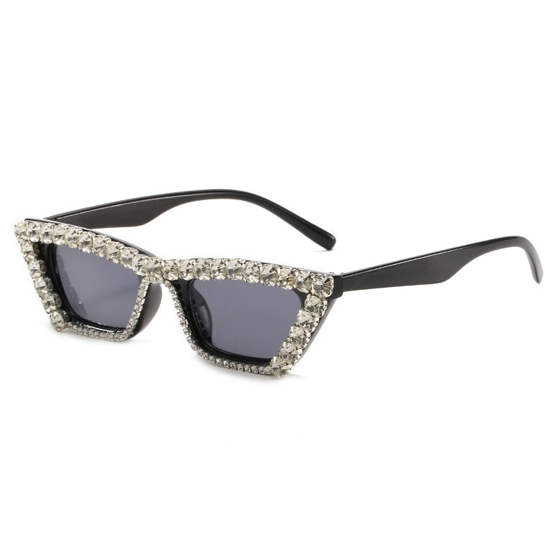 New Glam - Vintage Cat Eye Rhinestone Small Frame Designer Sunglasses