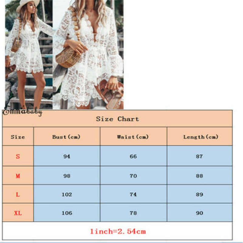 Crochet White Knitted Beach Cover Up Dress Tunic