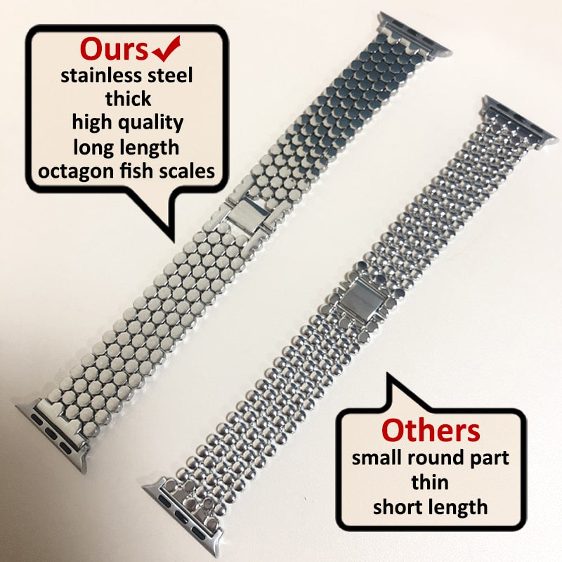 Luxury Fish Scale Stainless Steel Band For Apple Watch Ultra 49mm 40mm 44mm 41 45mm Band For iWatch 8 7 5 4 SE 38 42mm