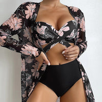 Penelope - Floral Twist High Waist Bikini & Cover Up Swimsuit Set