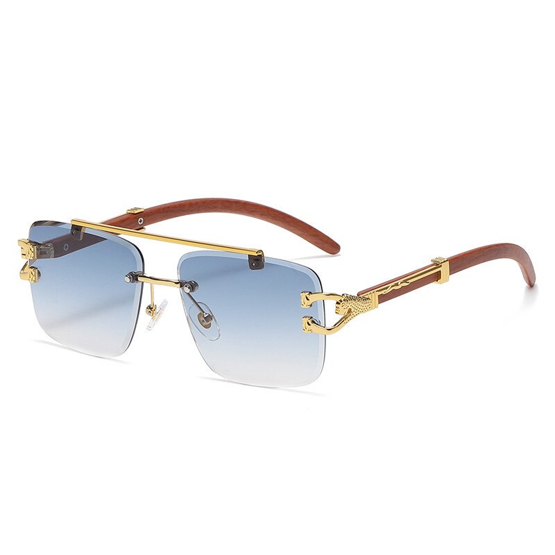 Retro Wood Gold Lion Accent Square Unisex Sunglasses