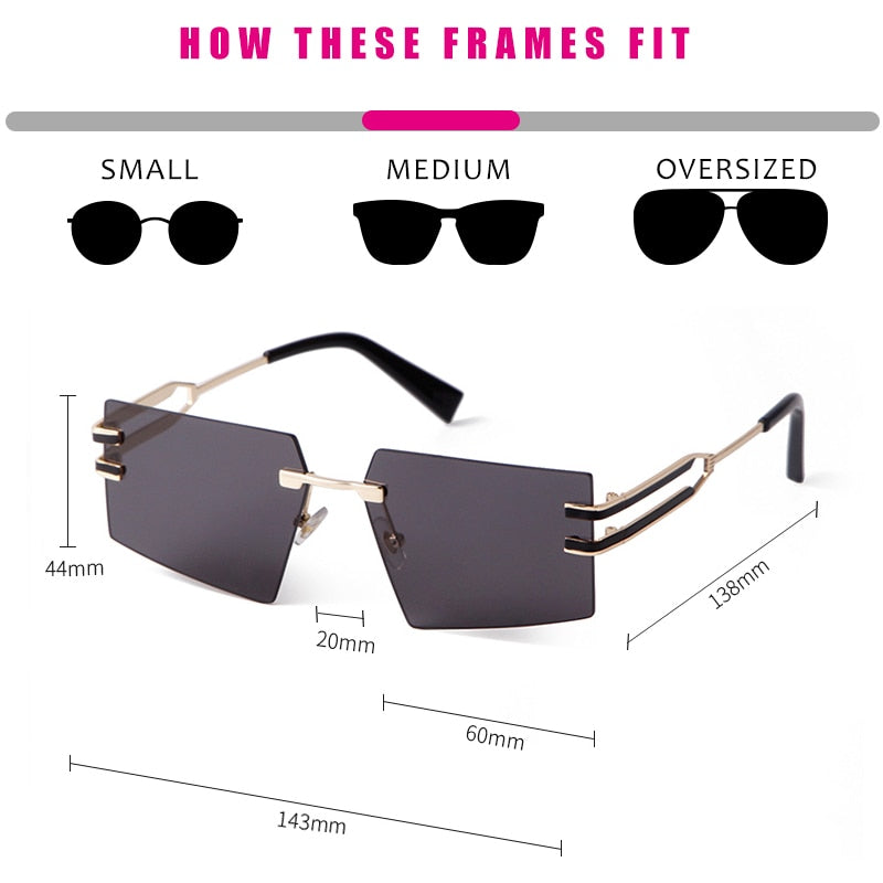 Unique Large Square Rimless Retro Sunglasses