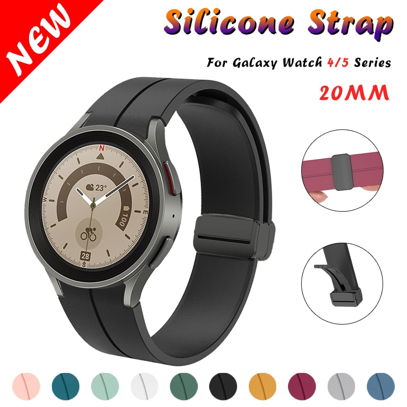 Original Silicone Band Magnetic Buckle for Samsung Watch 4/5 40 44mm Watch 5 Pro 45mm & Galaxy Watch 4 Classic 42 46mm