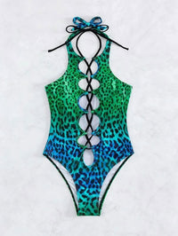 Seline - Sexy Hollow Out Gradient Leopard Print Monokini Swimsuit